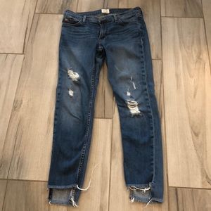 Hudson distressed cropped jeans with step hem